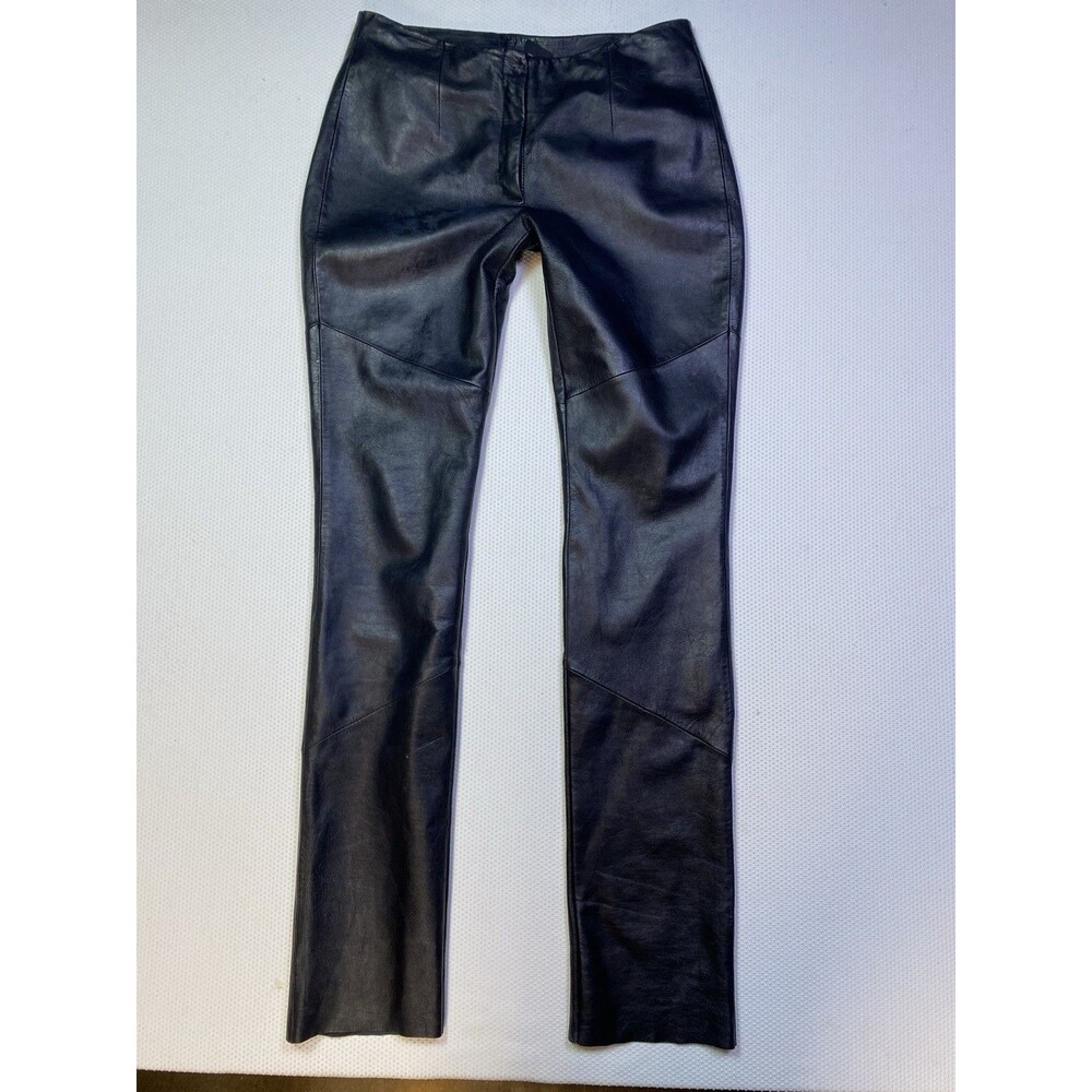 Vintage Wilson's Black Genuine Leather Pants Mid Rise Boot Cut Women's 8 - Picture 2 of 16
